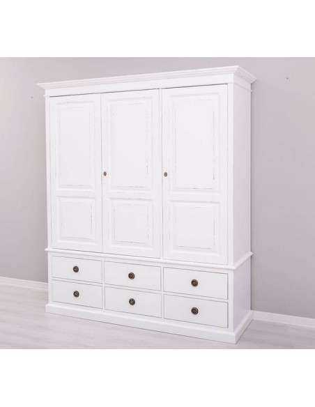 Armadio guardaroba country in legno massello a tre ante e cassetti  MS363