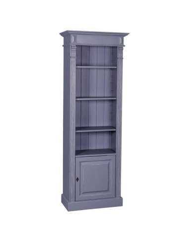 Libreria in legno colorata con antina e ripiani stile country e nordico MS176