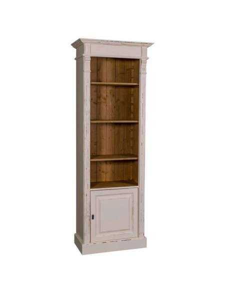 Libreria in legno colorata con antina e ripiani stile country e nordico MS176