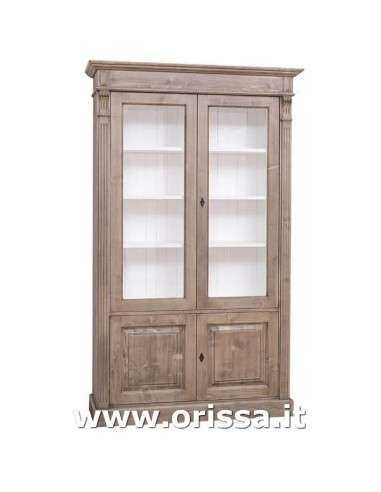 Libreria in legno massello colorata con 4 ante e ripiani interni stile country e nordico MS177