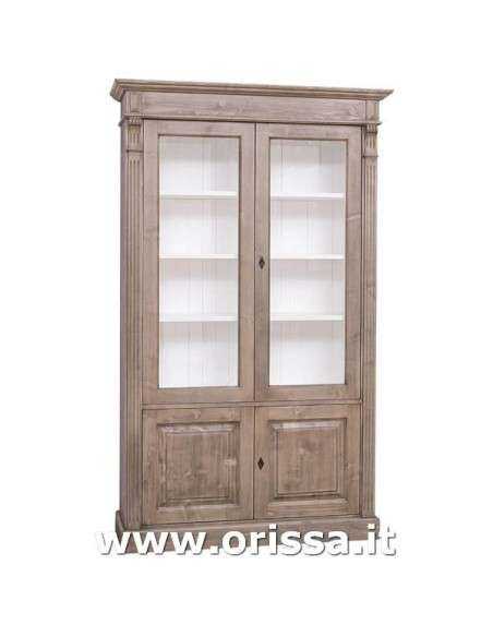 Libreria in legno massello colorata con 4 ante e ripiani interni stile country e nordico MS177