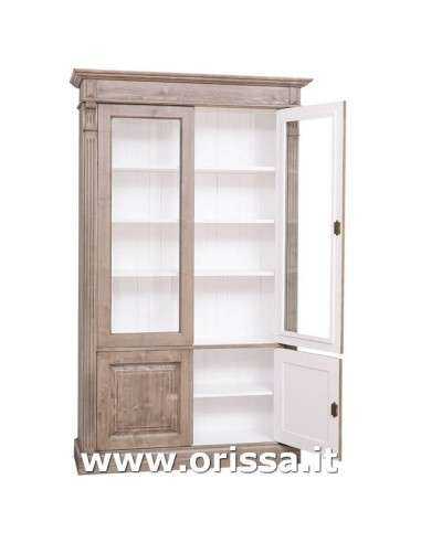 Libreria in legno massello colorata con 4 ante e ripiani interni stile country e nordico MS177