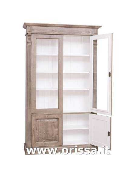 Libreria in legno massello colorata con 4 ante e ripiani interni stile country e nordico MS177