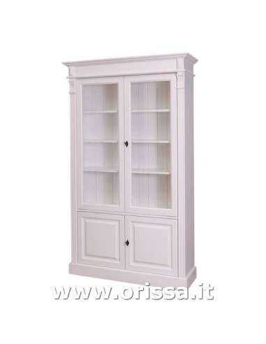 Libreria in legno massello colorata con 4 ante e ripiani interni stile country e nordico MS177
