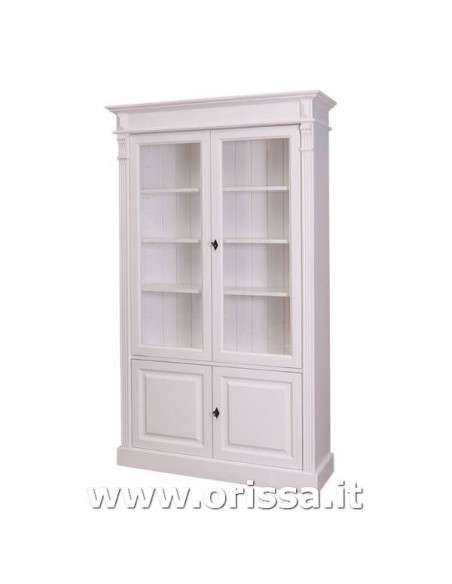 Libreria in legno massello colorata con 4 ante e ripiani interni stile country e nordico MS177