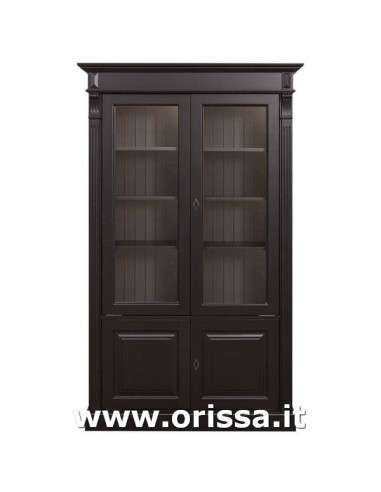 Libreria in legno massello colorata con 4 ante e ripiani interni stile country e nordico MS177