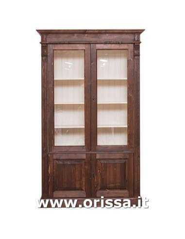Libreria in legno massello colorata con 4 ante e ripiani interni stile country e nordico MS177