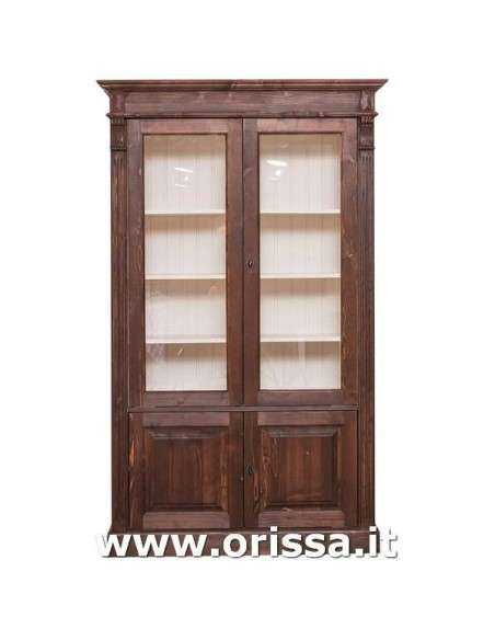 Libreria in legno massello colorata con 4 ante e ripiani interni stile country e nordico MS177