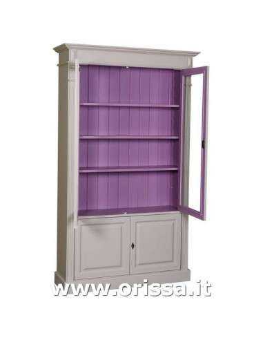 Libreria in legno massello colorata con 4 ante e ripiani interni stile country e nordico MS177