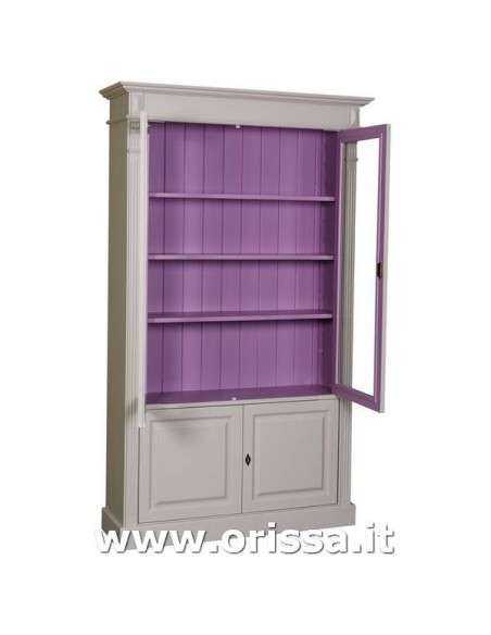 Libreria in legno massello colorata con 4 ante e ripiani interni stile country e nordico MS177