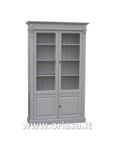 Libreria in legno massello colorata con 4 ante e ripiani interni stile country e nordico MS177