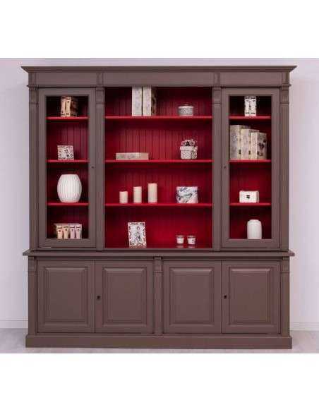 Libreria country legno massello di pino rustica o colorata 223cm MS72B+57S