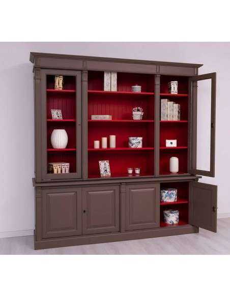 Libreria country legno massello di pino rustica o colorata 223cm MS72B+57S