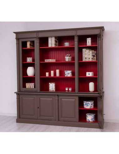 Libreria country legno massello di pino rustica o colorata 223cm MS72B+57S