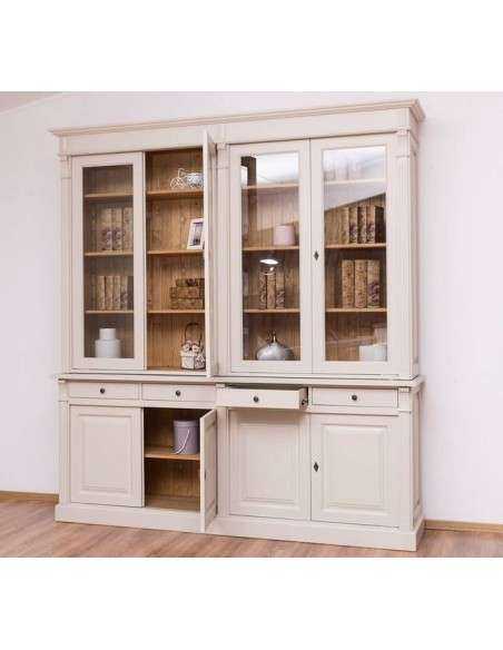 Libreria country chiusa legno di pino rustica o colorata con cassetti 223cm MS16B+72S