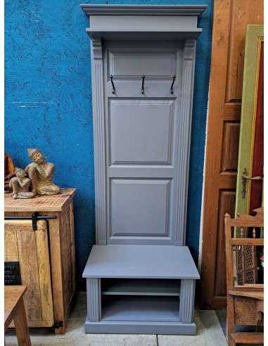 Mobile cappottiera country in legno – finitura grigio azzurro, 80×210h cm