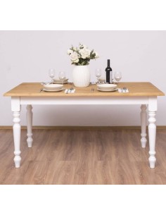 Tavolo da pranzo 160 cm in legno massello – top in pino, gambe bianche stile country 2