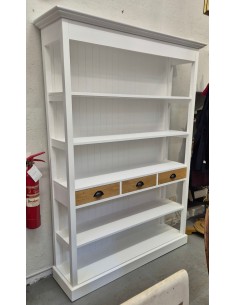 Libreria country in legno bianco con cassetti naturali – 140x39 H197cm 2