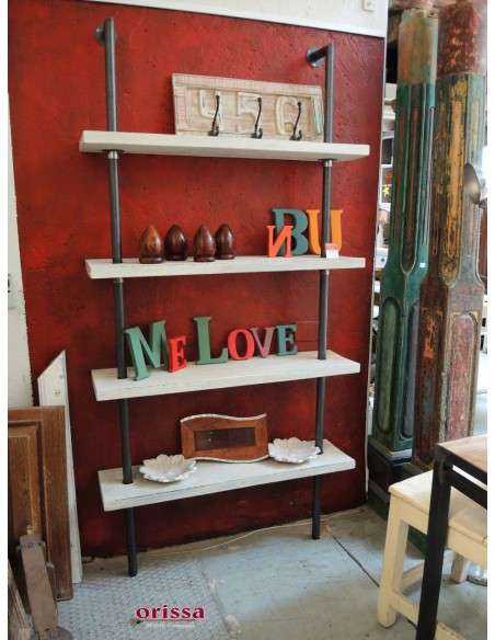 librerie da parete industrial chic - legno con supporti passanti in ferro battuto CX111