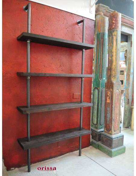 librerie da parete industrial chic - legno con supporti passanti in ferro battuto CX111