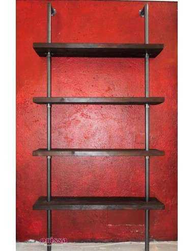 librerie da parete industrial chic - legno con supporti passanti in ferro battuto CX111