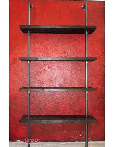 librerie da parete industrial chic - legno con supporti passanti in ferro battuto CX111