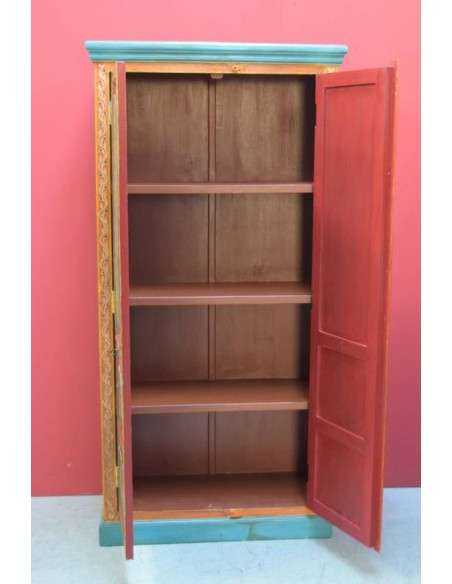 Armadio indiano decorato colore azzurro/rosso doppia anta TL204
