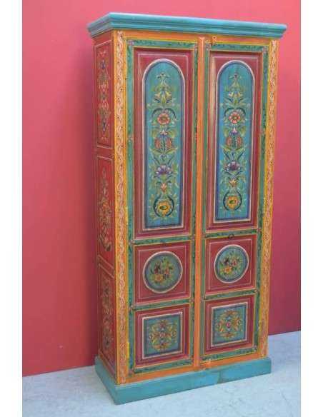 Armadio indiano decorato colore azzurro/rosso doppia anta TL204