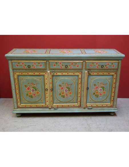 Credenza etnica indiana con decorazioni artigianali in legno massello TM165
