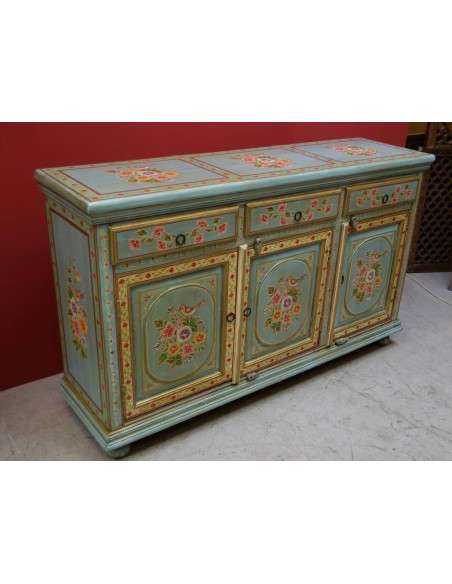 Credenza etnica indiana con decorazioni artigianali in legno massello TM165