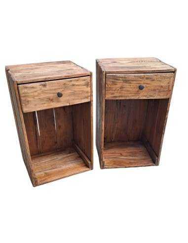 Comodino in legno massello con cassetto tipo cassetta frutta  NNTN176