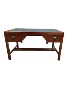 Scrivania inglese in legno di teak coloniale .con due cassetti e pelle CX189