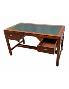 Scrivania inglese in legno di teak coloniale .con due cassetti e pelle CX189 2