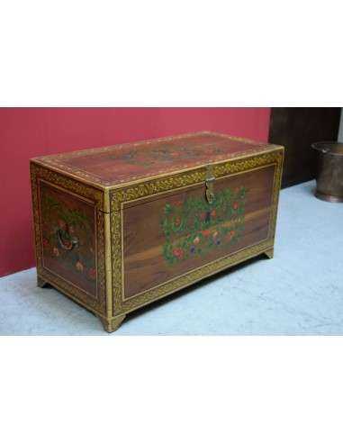 Baule indiano in legno massello con decorazioni floreali TP014