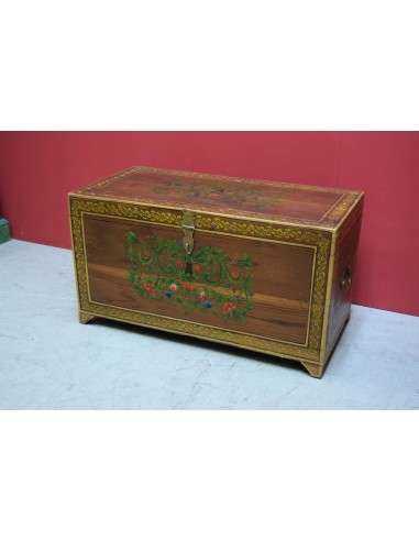 Baule indiano in legno massello con decorazioni floreali TP014