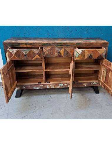 Credenza Recycle Indiana con Piedini in Ferro Battuto | Produzione Artigianale - 150x40cm AGB1042
