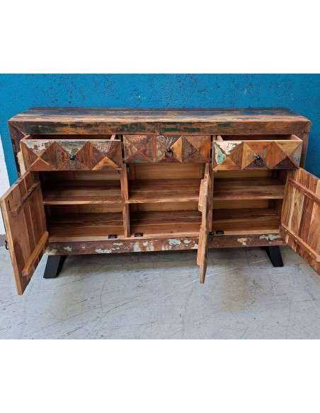 Credenza Recycle Indiana con Piedini in Ferro Battuto | Produzione Artigianale - 150x40cm AGB1042