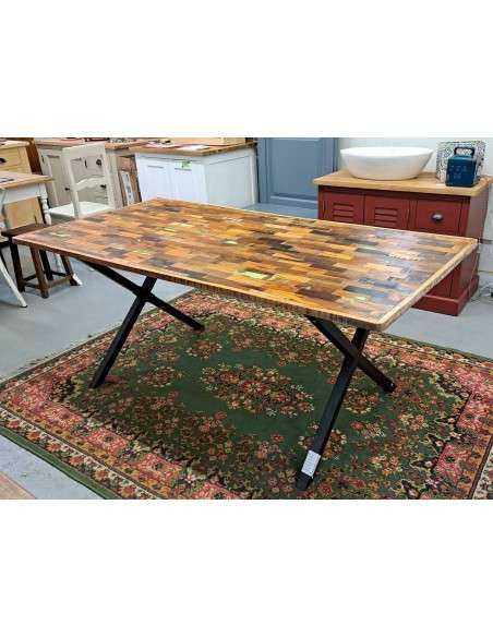 Tavolo Industrial Unico | Legno Massello Importato e Ferro Battuto 179x90cm CX201