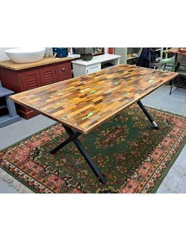 Tavolo Industrial Unico | Legno Massello Importato e Ferro Battuto 179x90cm CX201