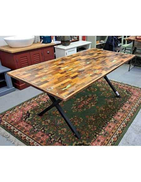 Tavolo Industrial Unico | Legno Massello Importato e Ferro Battuto 179x90cm CX201