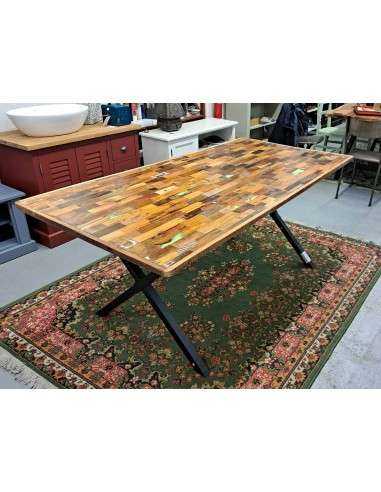 Tavolo Industrial Unico | Legno Massello Importato e Ferro Battuto 179x90cm CX201