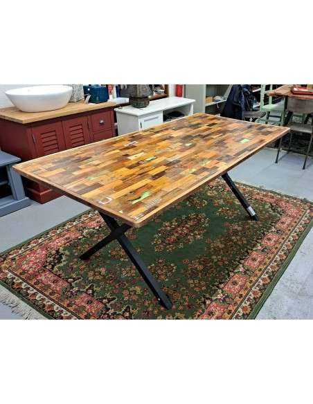 Tavolo Industrial Unico | Legno Massello Importato e Ferro Battuto 179x90cm CX201