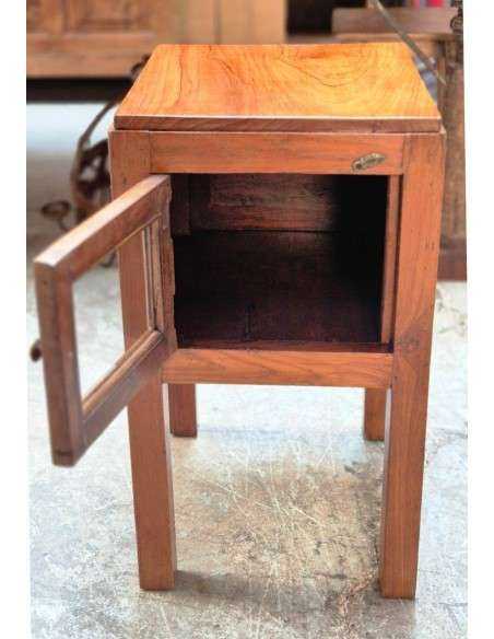 Comodino Vintage in Teak con Antina in Vetro - Epoca Coloniale Indiana CX204