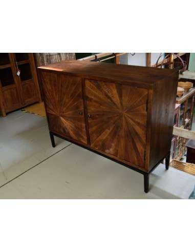 Credenza bassa in legno e ferro - Artigianale indiana, finitura naturale AGB688000898