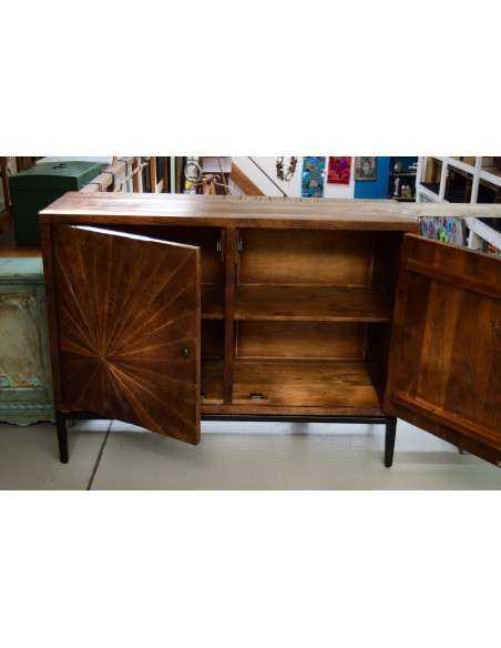 Credenza bassa in legno e ferro - Artigianale indiana, finitura naturale AGB688000898