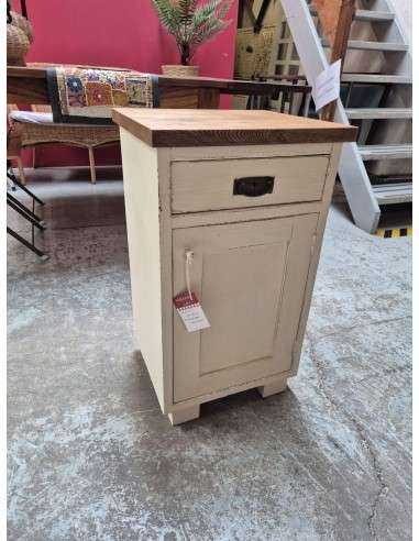 Comodino vintage in legno massello con cassetto e antina UN10121