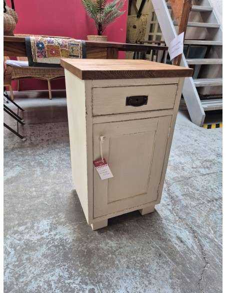 Comodino vintage in legno massello con cassetto e antina UN10121