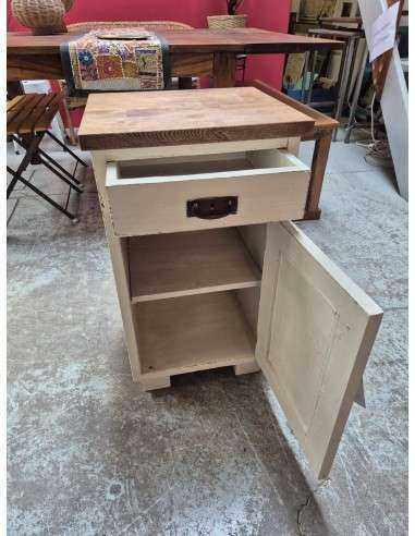 Comodino vintage in legno massello con cassetto e antina UN10121