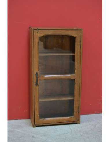 Vetrina pensile in teak con anta e 3 ripiani – coloniale India 38x15x75 cm TS124