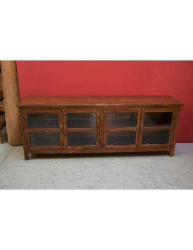 Vetrina bassa in teak con ante in vetro – mobile TV o bagno 200x40x74 cm TS016